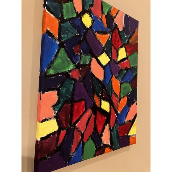 Oil Painting Abstract Small Colorful Canvas 11x14 “Puzzle Plane” Cathedral - Picture 3 of 7